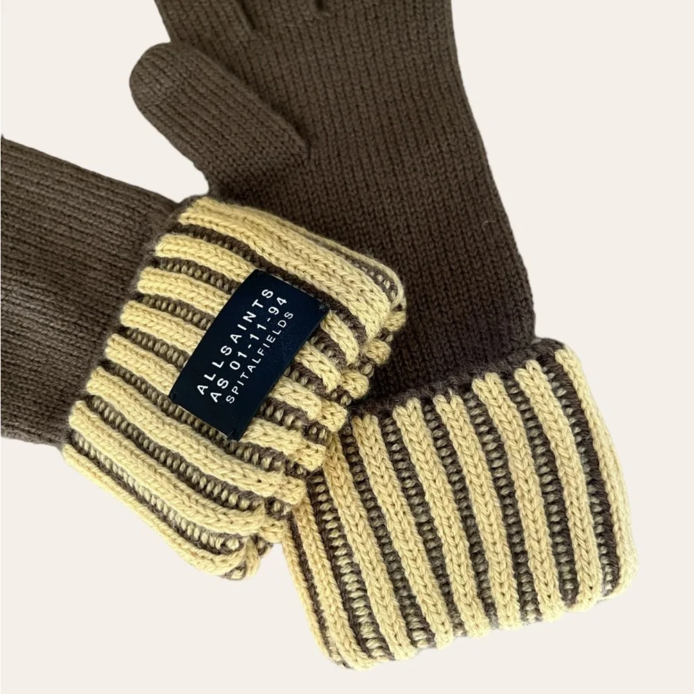 AllSaints Green Yellow Unisex Gloves Wool Great Used Condition